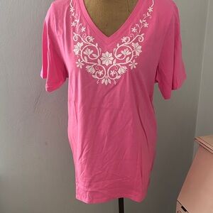 Pink Embroidered V-Neck Women‎ Top